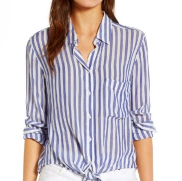 Rails Tops - RAILS Val Tie Front Striped Blouse | M